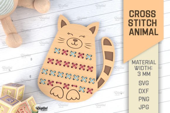 Cross Stitch Animals Laser Cut. Cat SVG