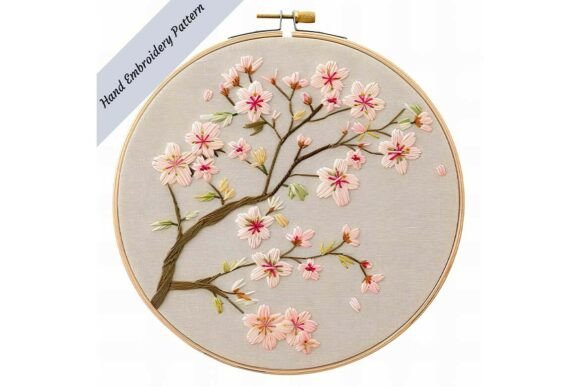 Elegant Cherry Blossom Branch Embroidery