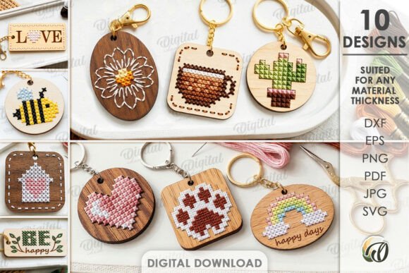 Embroidery Keychains Bundle: A Laser Cut Delight