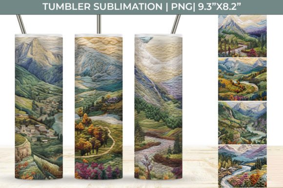 Embroidery Mountain Landscape Tumbler Design