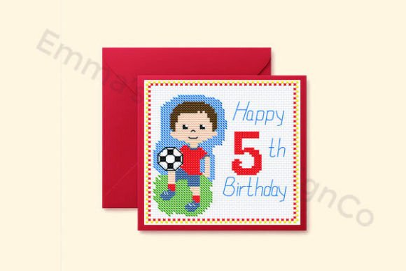 Soccer 5th Birthday Card Cross Stitch
