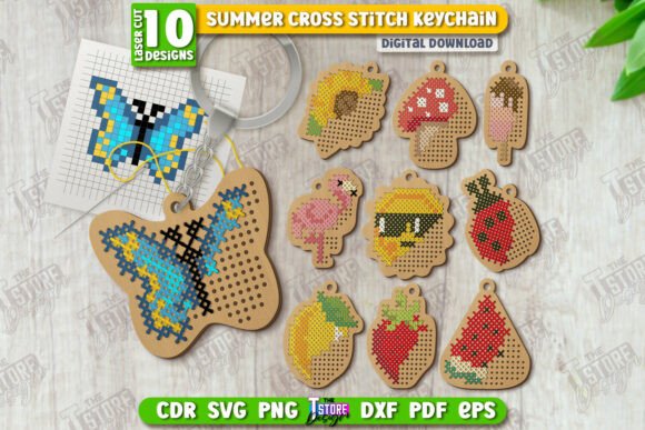 Summer Cross Stitch Keychains for Seasonal Charm