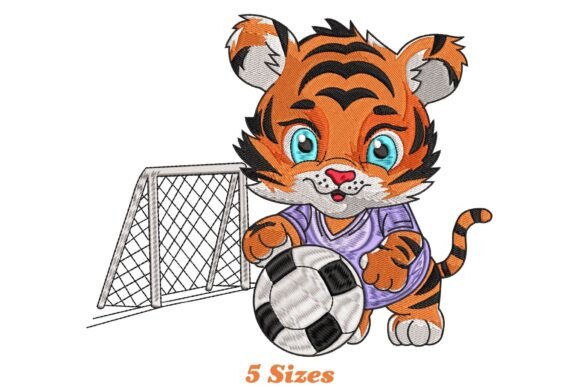 Tiger Playing Soccer: A Whimsical Embroidery Delight