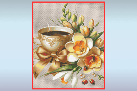 Vintage Floral Coffee Cup Cross Stitch